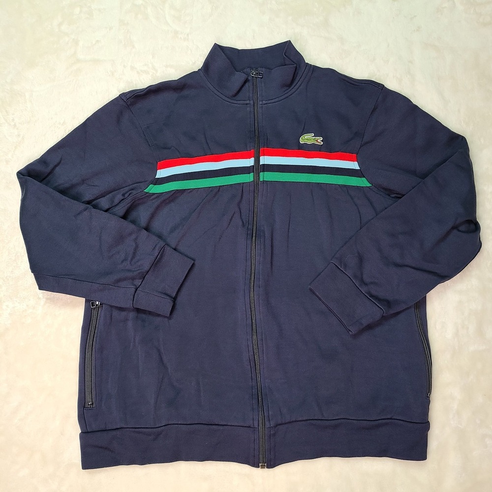 Lacoste Sport Jacket Mens XL Blue Stripe Track Full Zip Tennis Athletic Size 6